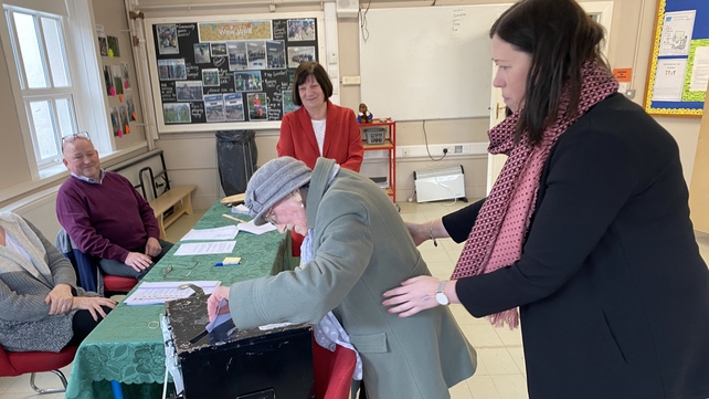 Older than the State: 106-year-old Nancy Stewart votes at St Finian's NS in Clonard on the Meath-Westmeath border