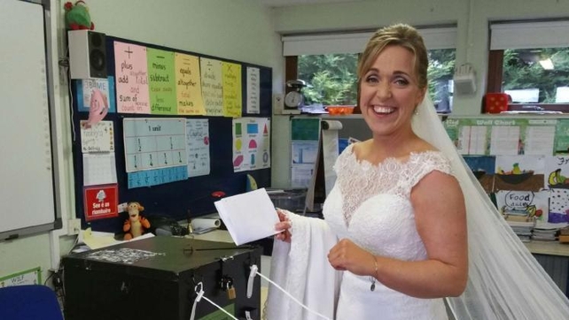 Maria Conboy from Rooskeynamona, Bornacoola, Co Leitrim, made time to cast her vote before getting married to Enda O'Grady from Loughrea