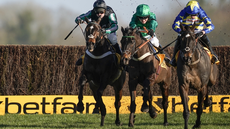Nico de Boinville and Altior (L) pulled clear after the last to win at Newbury from Sceau Royal.