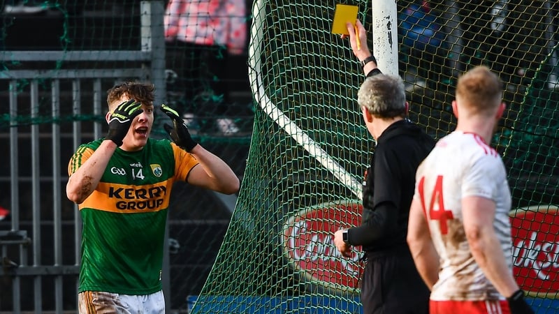 Referee Fergal Kelly shows David Clifford a second yellow card