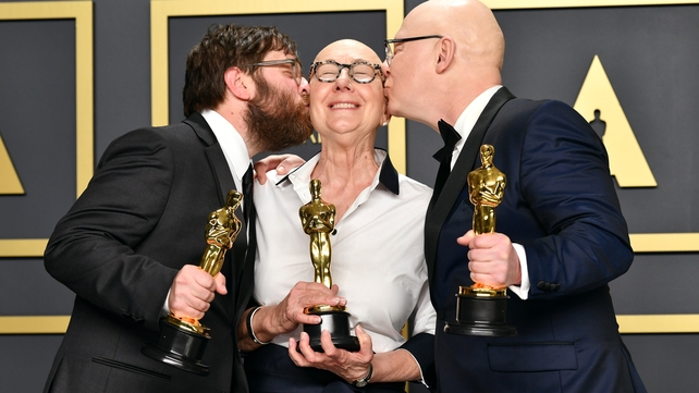 Filmmakers Jeff Reichert, Julia Reichert, and Steven Bognar, winners of the Documentary Feature award for American Factory