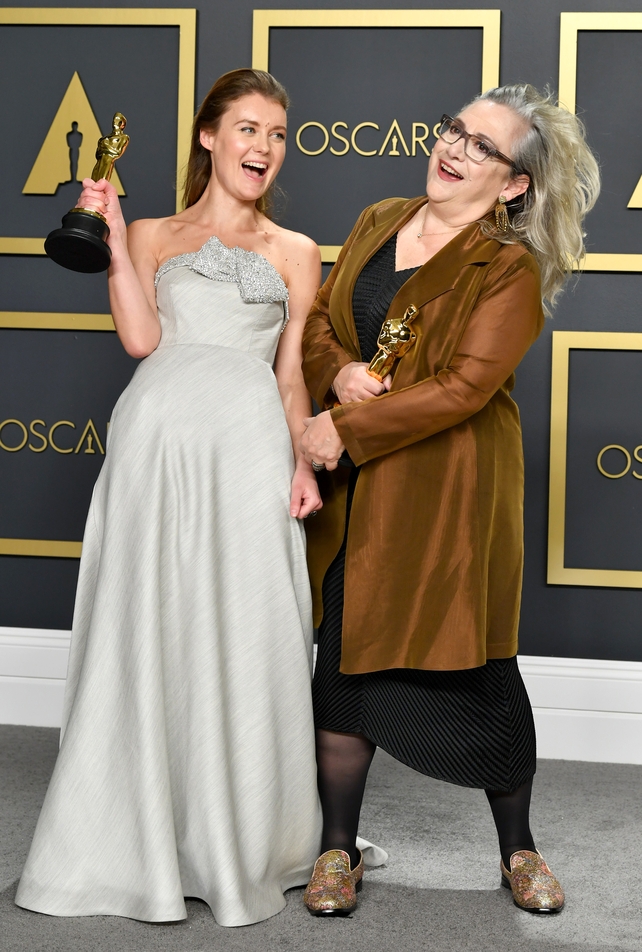 Directors Carol Dysinger and Elena Andreicheva, winners of the Documentary Feature award for Learning to Skateboard in a Warzone (If You're a Girl)