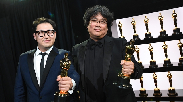 Best Original Screenplay award winners Han Jin Won and Bong Joon Ho