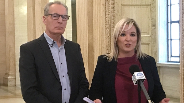 Michelle O'Neill, with Gerry Kelly, making the announcement at Stormont