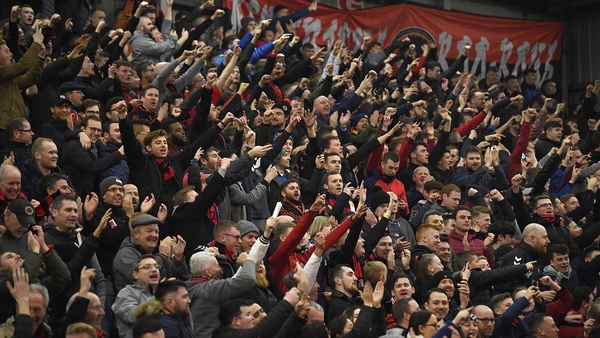 'Their tuning, projection and conviction make for a powerful choral performance': Bohemian fans at Dalymount Park. Photo: Stephen McCarthy/Sportsfile via Getty Images