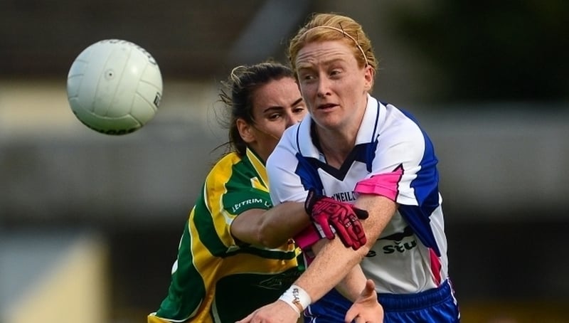 Gráinne Kenneally (R) in action against Leitrim's Áine Heslin back in 2015