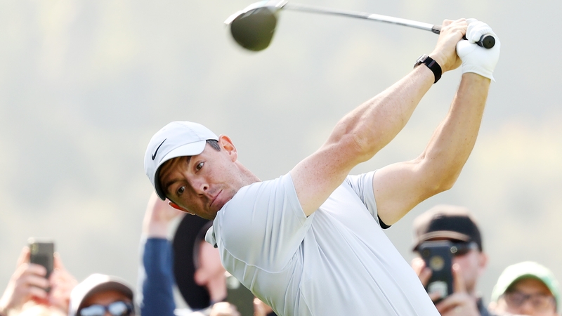 Rory McIlroy bombs a drive down the ninth fairway during the third round of the Genesis Invitational.