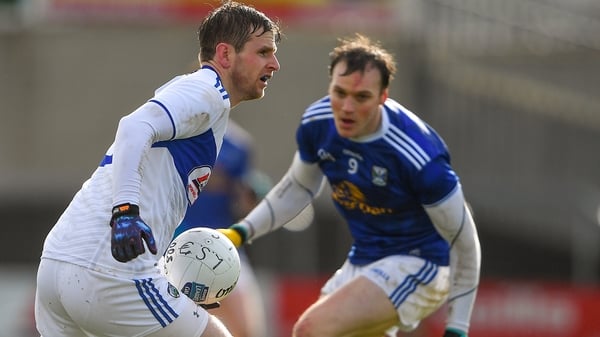 Mark Timmons of Laois in action against Cavan's Gearóid McKiernan