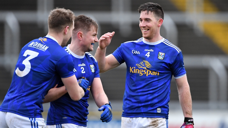 Cavan players Padraig Faulkner, Stephen Murray and Killian Brady celebrate