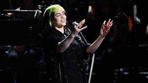 Billie Eilish performing No Time to Die at London's O2 Arena on Tuesday night