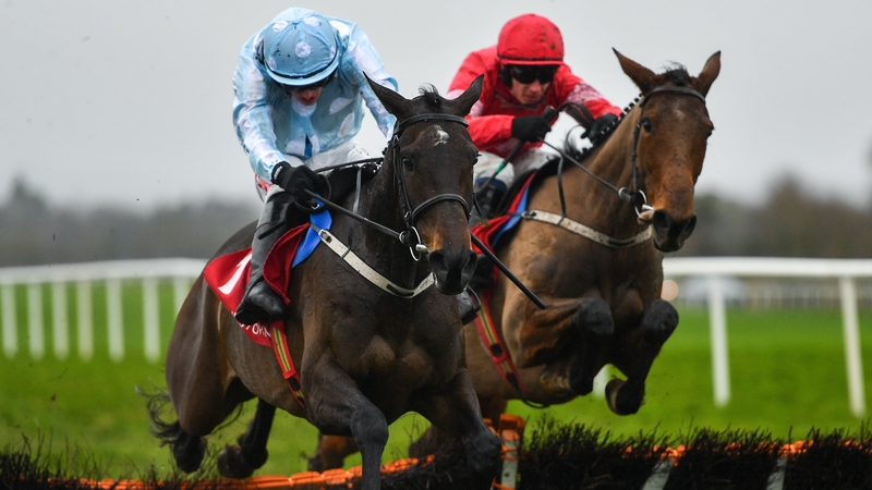 Elfile, with Danny Mullins on board, jumps clear at the last