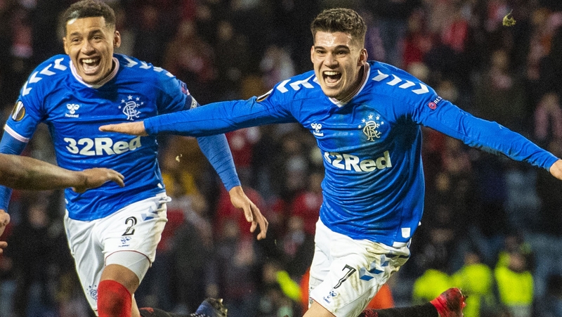 Rangers' Ianis Hagi (R) celebrates his winner