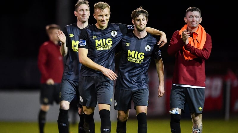 St Patrick's Athletic players, from left, Ian Bermingham, Jamie Lennon, Billy King and Ronan Hale after the win
