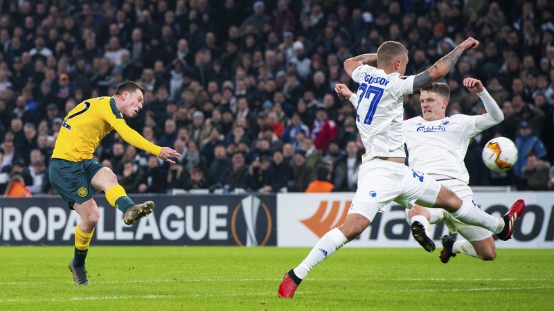 Callum McGregor tries his luck against Copenhagen.