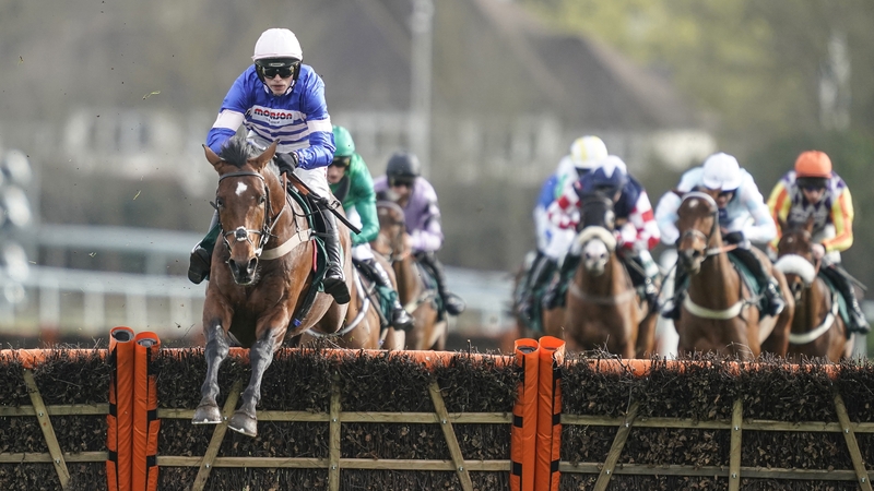 Solo, with Harry Cobden aboard, pings the last before going on to win the Adonis Juvenile Hurdle at Kempton.
