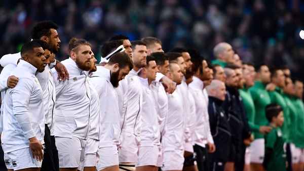 England and Ireland line u for the anthems ahead of the 2019 Six Nations clash in Dublin