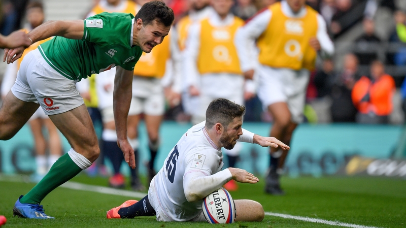 Elliot Daly crosses the whitewash for England in their 24-12 win over Ireland in this year's Six Nations
