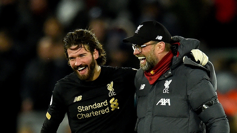 Alisson and Klopp celebrate at the end