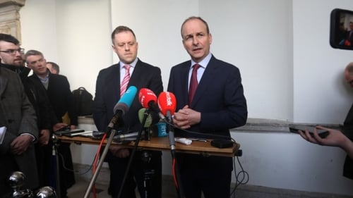 Micheál Martin speaking to reporters following his meeting with Leo Varadkar