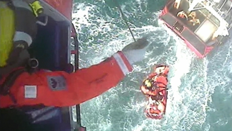 A winch operation took place to take the fisherman from the boat (Courtesy: Irish Coast Guard/R117)