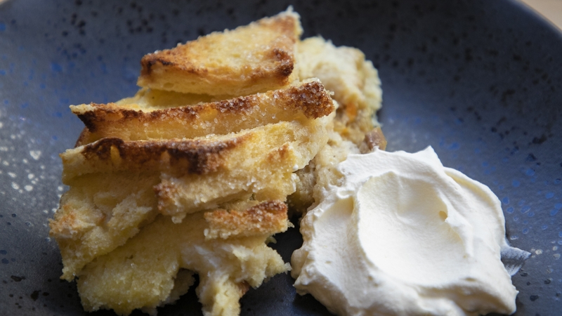 Rhubarb Bread and Butter Pudding