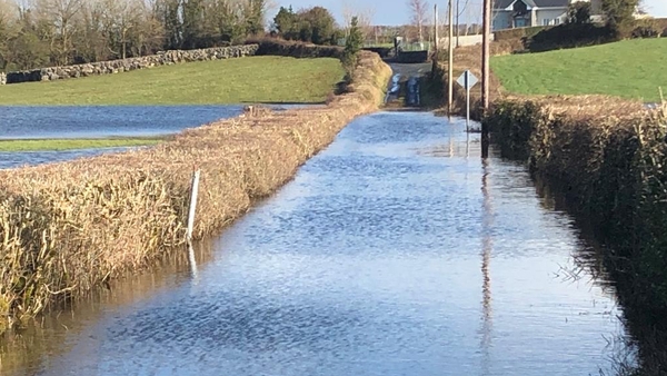 A flooded road in Galway today after Storm Jorge