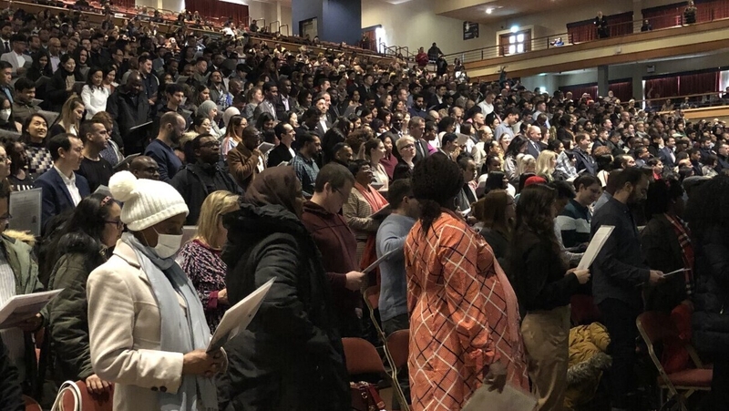 A small number of participants wore masks at the ceremony in light of the current concern over the Covid-19 virus