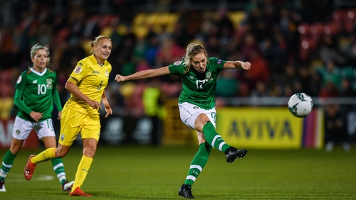 Megan Connolly (R) in action against Ukraine last October