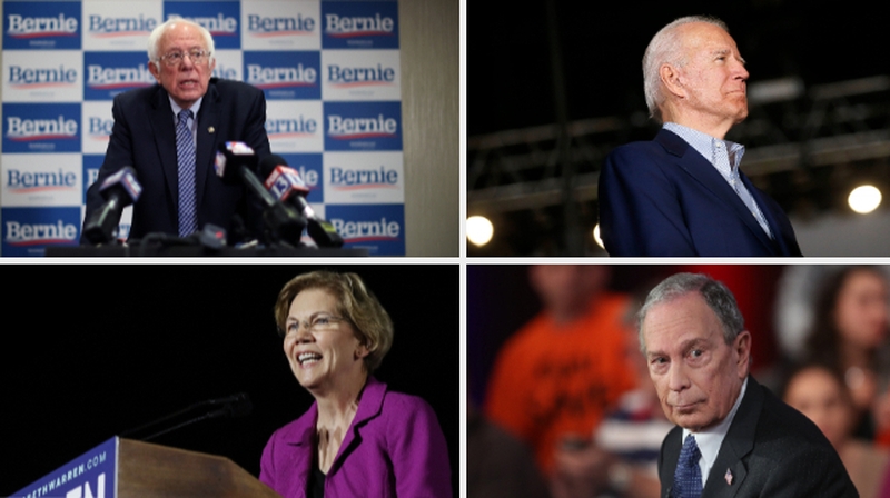 Bernie Sanders (top L), Joe Biden (top R), Elizabeth Warren (bottom L), Mike Bloomberg (bottom R) are all still running