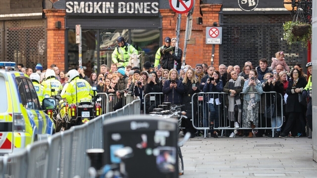 Hundreds of people lined the streets for a glimpse of the couple and cheered as they left for their next engagement