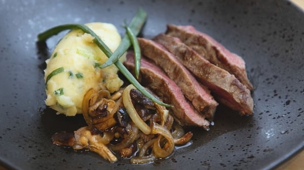Bryan McCarthy's flat iron steak, Kilbrack spring onion mash, and Ballyhoura mushrooms.