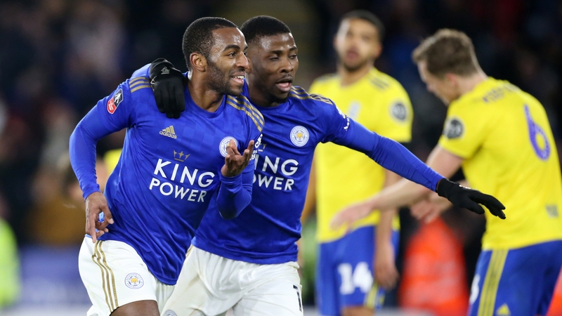 Ricardo Pereira celebrates his goal with Kelechi Iheanacho