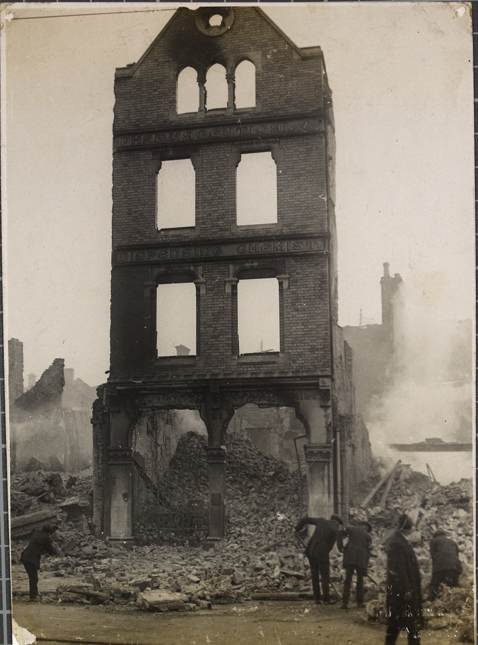 All that remained of Sunner's Pharmaceutical and Dispensing Chemist, 31 Patrick Street, Cork on 13 December 1920. Image courtesy of the National Library of Ireland