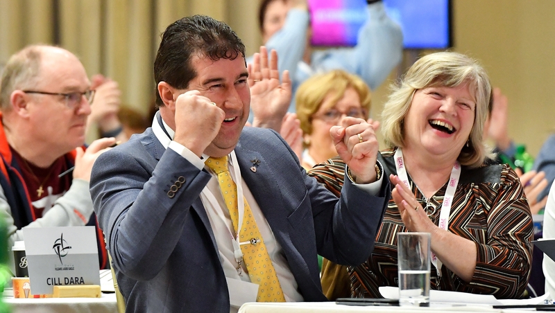 Micheál Naughton reacts after he was elected as LGFA President Elect