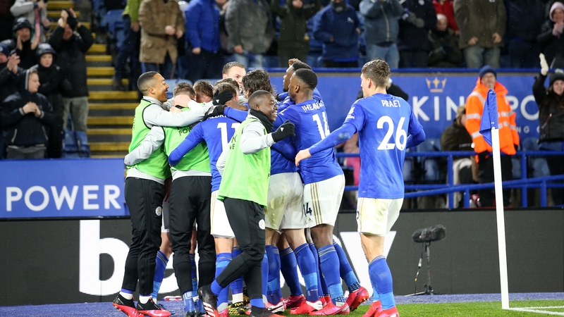 Harvey Barnes is mobbed after opening the scoring