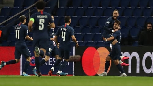 Neymar celebrates scoring PSG's opener