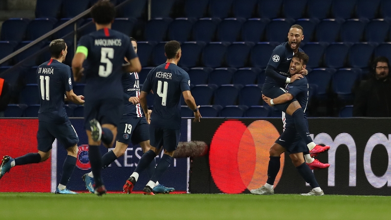 Neymar celebrates scoring PSG's opener