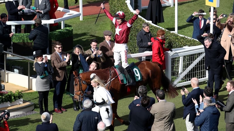 Davy Russell celebrates riding Samcro to win the Marsh Novices Chase