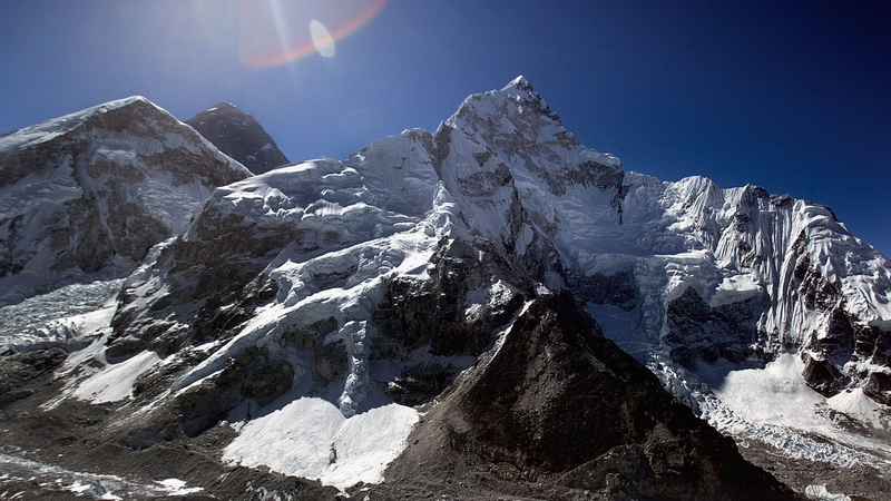 Mount Everest (back centre) on the Nepal-Tibet border