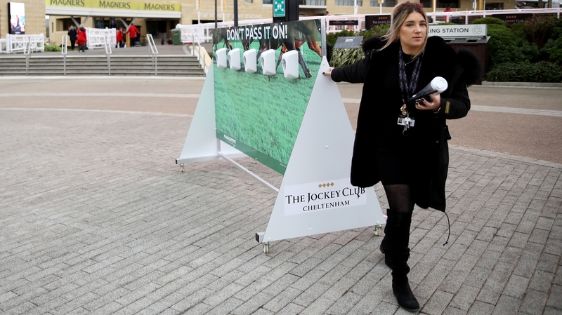 Hand sanitisers have been installed in Cheltenham, but social distancing is difficult to implement at packed Prestbury Park