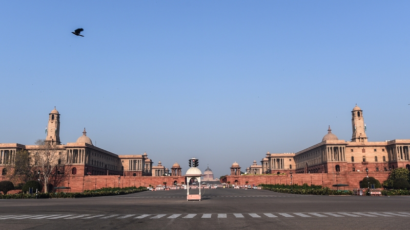 Blue sky seen above Rastrapati Bhavan in New Dehli, India