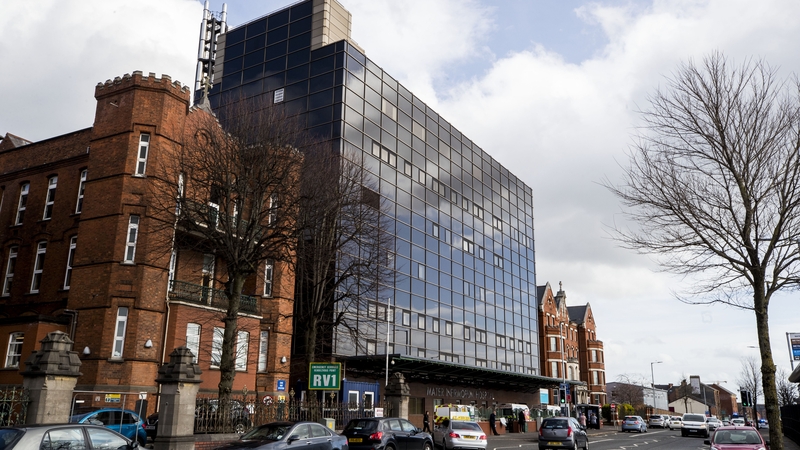 The video shows health workers in Belfast's Mater Hospital standing the recommended two metres apart