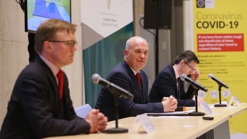 Dr Cillian De Gascus, Dr Tony Holohan and Dr Ronan Glynn at a Department of Health coronavirus briefing