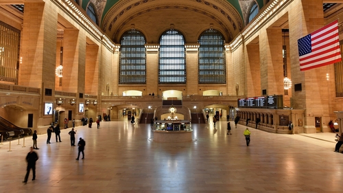 The usually busy Grand Central Station in New York is seen nearly empty