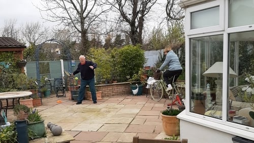 Ruth Mitchell's parents were spotted making the most of their back yard, when she arrived to drop off some shopping