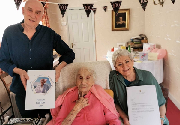 Peggy Fisher celebrated her 100th birthday in Dublin with three family members present.
