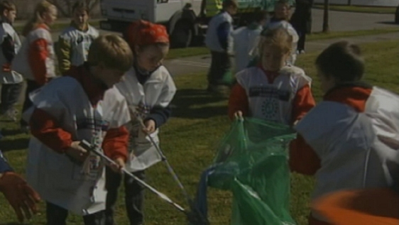 Children picking up litter during spring clean in Rathcoole, Co. Dublin (2000)