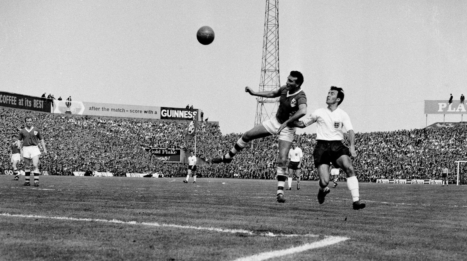 Noel Cantwell in action against Jimmy Greaves in an Ireland-England friendly at Dalymount 1964