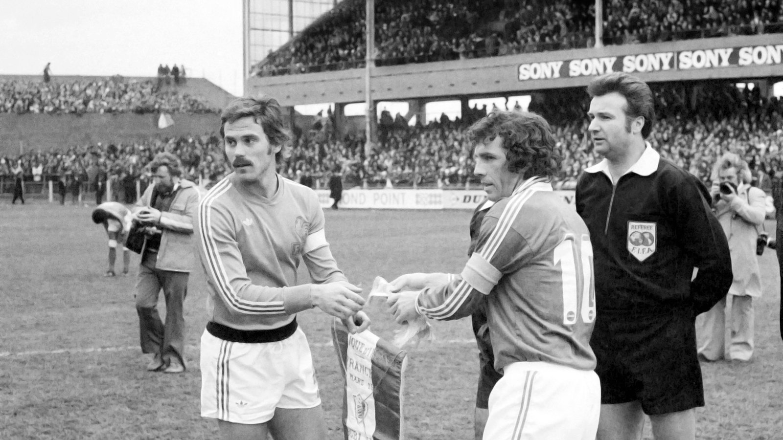 John Giles captaining Ireland in the 1-0 victory over France in 1977