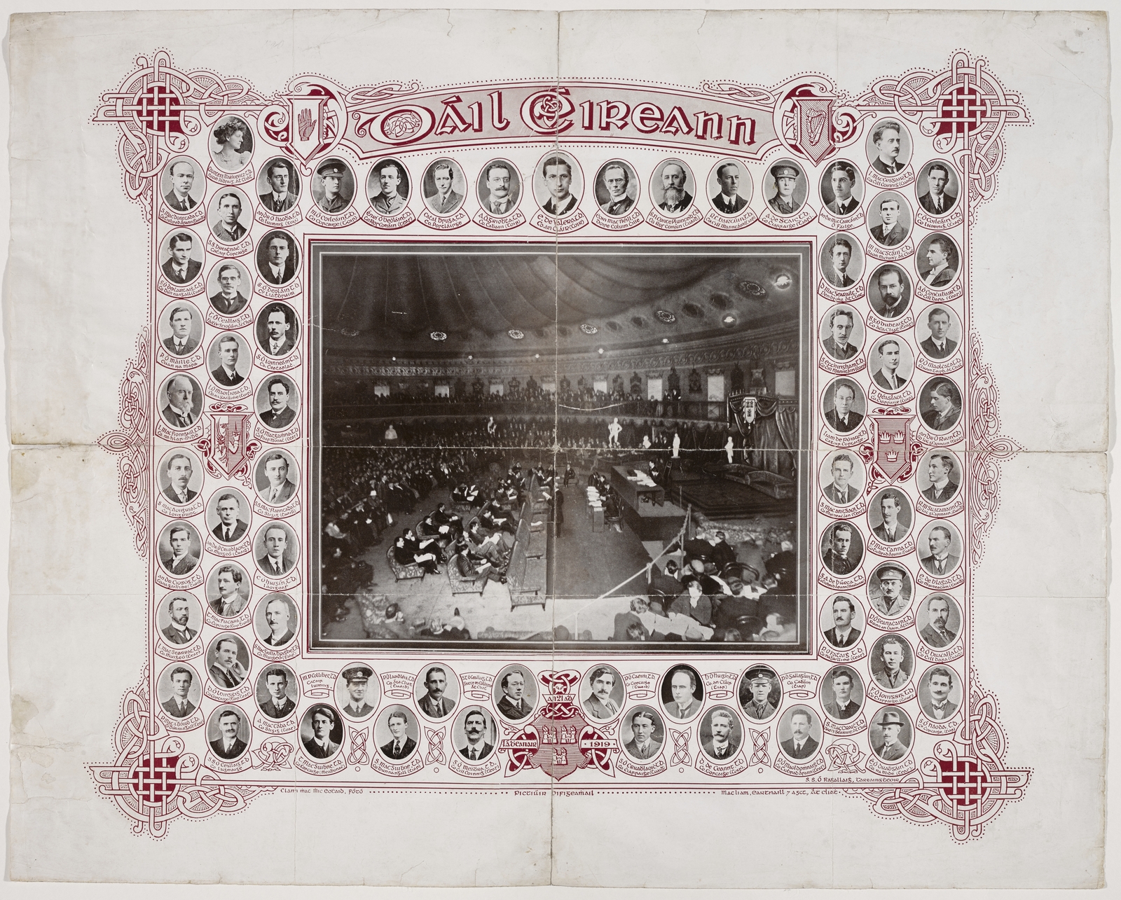 Commemorative postcard showing members of the First Dáil. Courtesy of National Library of Ireland